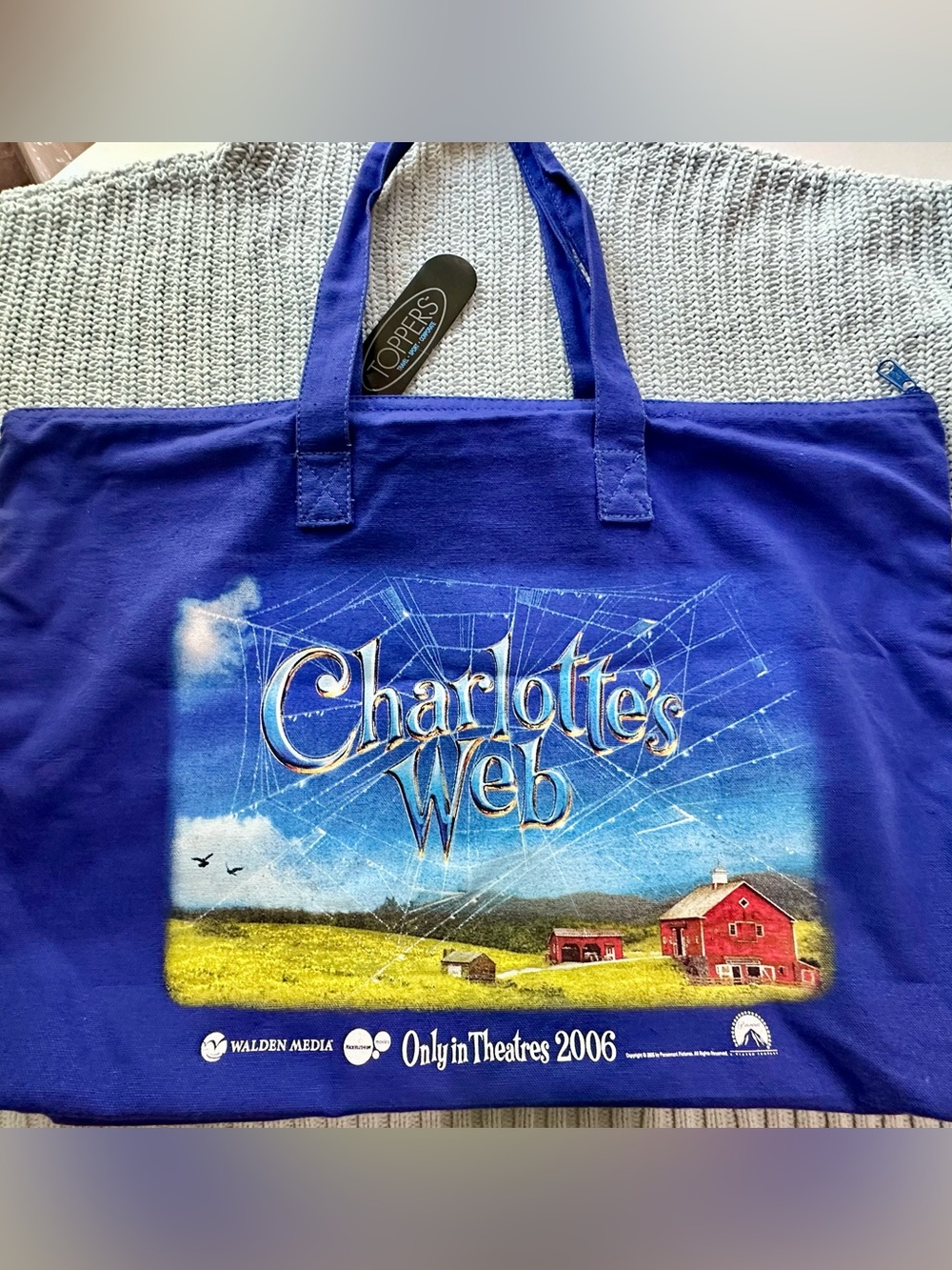 NWT 2006 PARAMOUNT STUDIOS PROMO ITEM: Charlotte's Web Movie Canvas Tote Bag 💙🐷💙 - Picture 3 of 8